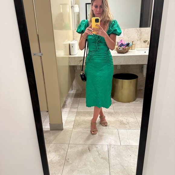 GANNI
Ruched crinkled-satin midi dress - Picture 2 of 6